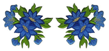#ad90 Flowers Set 2 Pieces Blue Patch Iron-On Application Patch Size of each patch 6.0 x 5.5 cm