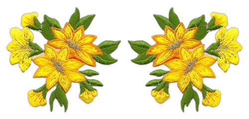 #ag15 Blumen Gelb Set 2 Stück Aufnäher Bügelbild Patch Applikation Größe je Aufnäher 6,0 x 5,5 cm
