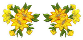 #ag15 Blumen Gelb Set 2 Stück Aufnäher Bügelbild Patch Applikation Größe je Aufnäher 6,0 x 5,5 cm
