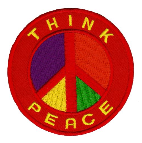 #ab22 Think Peace Zeichen Aufnäher Bügelbild Applikation Patch Größe 11,2 x 4,2 cm