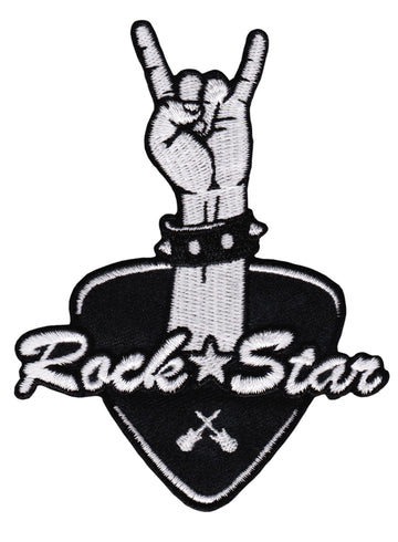 #ab01 Rock Star Handzeichen Plektrum Musik Aufnäher Bügelbild Applikation Patch Größe 8,5 x 11 cm