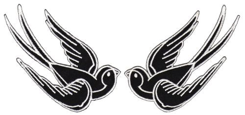 #af01 Schwalbe Rockabilly Schwarz Weiß Vogel Aufnäher Applikation Bügelbild Patch Größe 10,0 x 5,0 cm
