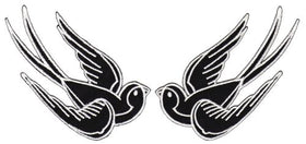 #af01 Schwalbe Rockabilly Schwarz Weiß Vogel Aufnäher Applikation Bügelbild Patch Größe 10,0 x 5,0 cm