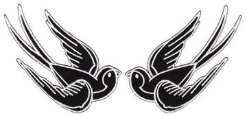 #af01 Schwalbe Rockabilly Schwarz Weiß Vogel Aufnäher Applikation Bügelbild Patch Größe 10,0 x 5,0 cm