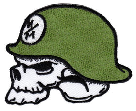 #ab97 Skull Steel Helmet Green Biker Tattoo Skull Patch Iron-On Application Size 9.0 x 7.0 cm