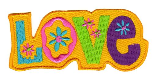 #ac83 Love Hippie Blumen Gelb Aufnäher Bügelbild Applikation Patch Größe 11,0 x 4,8 cm