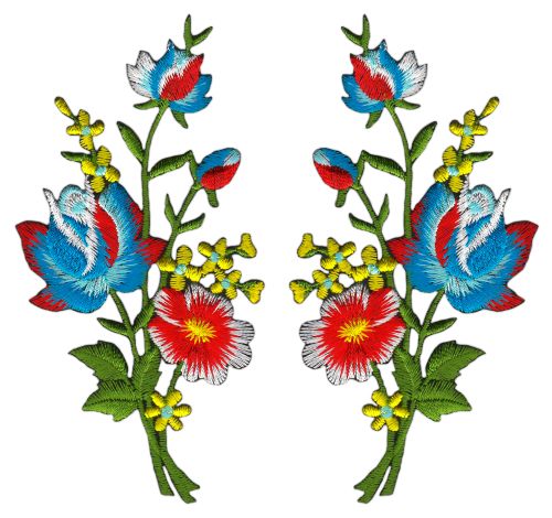 #ac96 Flowers Set 2 Pieces Blue Patch Application Iron-On Size of each patch 5.5 x 11.0 cm