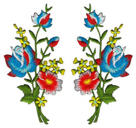 #ac96 Flowers Set 2 Pieces Blue Patch Application Iron-On Size of each patch 5.5 x 11.0 cm