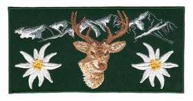 #ap56 Alpine Edelweiss Deer Green Sew-On Patch Iron-On Application Size 13.0 x 6.5 cm