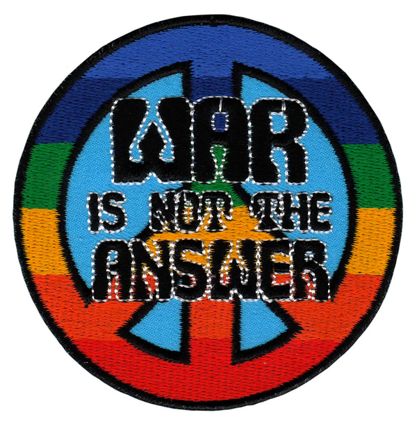 #ad77 WAR IS NOT THE ANSWER Peace Zeichen Regenbogen Aufnäher Bügelbild Applikation Patch Größe 7,5 x 7,5 cm