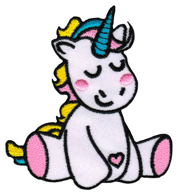 #aa65 Einhorn Weiß Aufnäher Bügelbild Patch Applikation Größe 7,5 x 8,0 cm