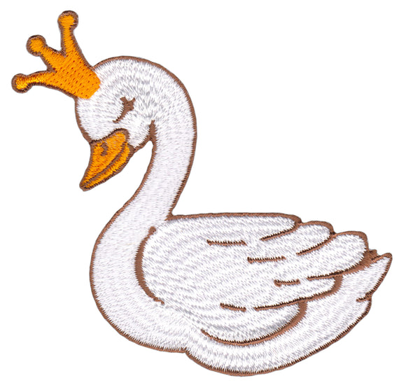 #aa39 Swan with Crown Iron-On Patch Application Size 6.2 x 8.5 cm
