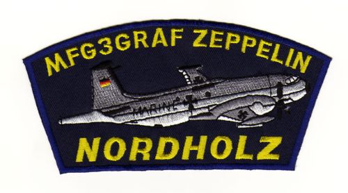 #ae02 MFG 3 Graf Zeppelin Nordholz Abzeichen Blau Aufnäher Flugzeug Applikation Bügelbild Patch Größe 14,0 x 7,4 cm