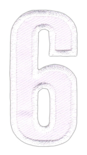 #be77 Number Six White Number 6 Patch Iron-On Application Patch Size 2.5 x 5.0 cm
