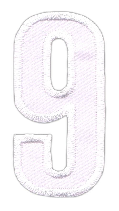 #be94 Nummer Neun Weiß Zahl 9 Aufnäher Bügelbild Applikation Patch Größe 2,5 x 5,0 cm