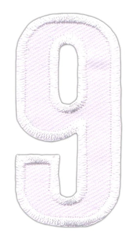 #be94 Number Nine White Number 9 Patch Iron-On Application Patch Size 2.5 x 5.0 cm