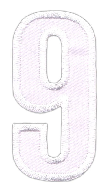 #be94 Nummer Neun Weiß Zahl 9 Aufnäher Bügelbild Applikation Patch Größe 2,5 x 5,0 cm