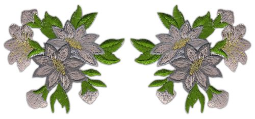 #ag18 Blumen Grau Set 2 Stück Aufnäher Bügelbild Patch Applikation Größe je Aufnäher 6,0 x 5,5 cm