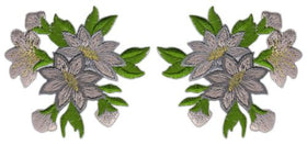 #ag18 Blumen Grau Set 2 Stück Aufnäher Bügelbild Patch Applikation Größe je Aufnäher 6,0 x 5,5 cm