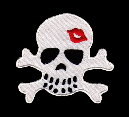 #ad44 Totenkopf Weiß Kussmund Skull Aufnäher Patch Bügelbild Applikation Größe 8,0 x 7,5 cm