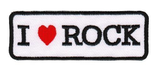 #aa72 I Love ROCK Herz Aufnäher Abzeichen Patch Bügelbild Applikation Größe 7,5 x 2,7 cm