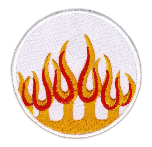 #ab95 Flames Fire White Sew-On Application Patch Iron-On Size 8.0 x 8.0 cm