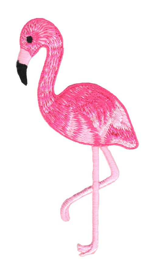 #ad06 Flamingo Rosa Vogel Tier Aufnäher Bügelbild Zoo Applikation Größe 4,6 x 10,2 cm