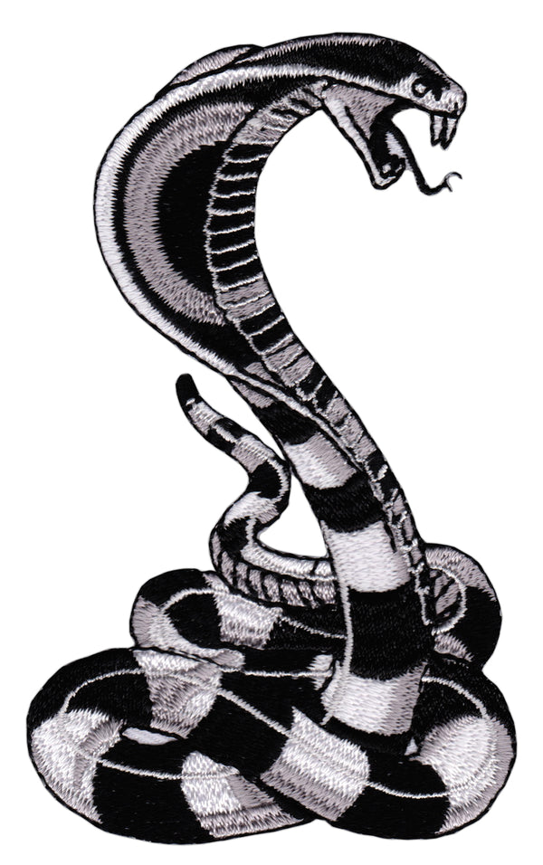 #ae11 Schlange Kobra Schwarz Weiß Aufnäher Bügelbild Applikation Patch Größe 5,8 x 9,5 cm