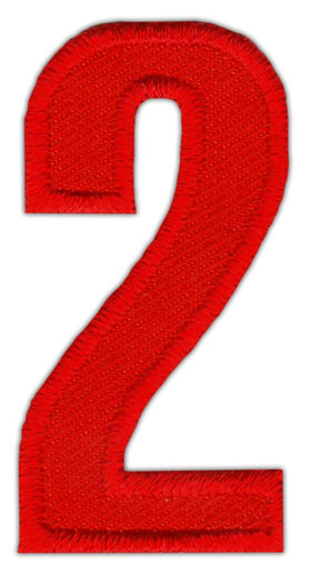 #ao70 Number Two Red Number 2 Patch Iron-On Application Patch Size 2.5 x 5.0 cm