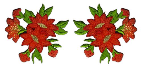 #ad80 Flowers Set 2 Pieces Red Patch Iron-On Application Patch Size of each patch 6.0 x 5.5 cm