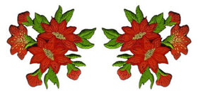 #ad80 Flowers Set 2 Pieces Red Patch Iron-On Application Patch Size of each patch 6.0 x 5.5 cm