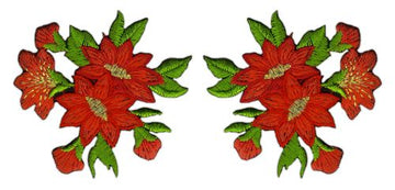 #ad80 Flowers Set 2 Pieces Red Patch Iron-On Application Patch Size of each patch 6.0 x 5.5 cm