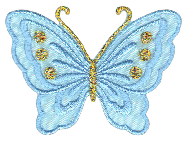 #bk53 Schmetterling klein Hellblau Blau Aufnäher Bügelbild Applikation Aufbügler Patch Größe 5,2 x 3,7 cm