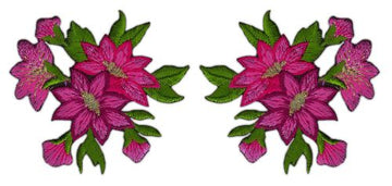 #ag13 Flowers Magenta Red Set of 2 Patches Iron-On Patch Application Size of each patch 6.0 x 5.5 cm