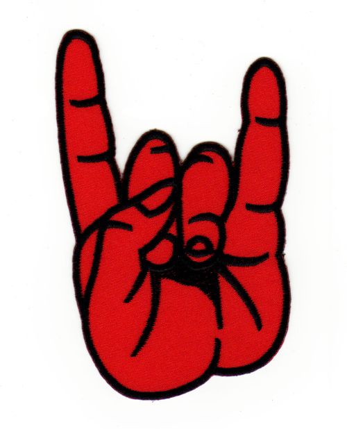 #an02 Mano Cornuta Metal Hand Rock Aufnäher Bügelbild Applikation Patch Größe 6,3 x 10,0 cm