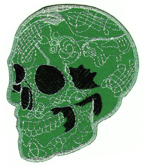 #ab47 Totenkopf Grün Tattoo Skull Biker Aufnäher Patch Bügelbild Applikation Größe 8,0 x 10,0 cm