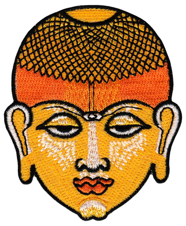 #bk89 Buddha Kopf Orange Esoterik Om Aufnäher Bügelbild Applikation Patch Größe 6,8 x 8,3 cm