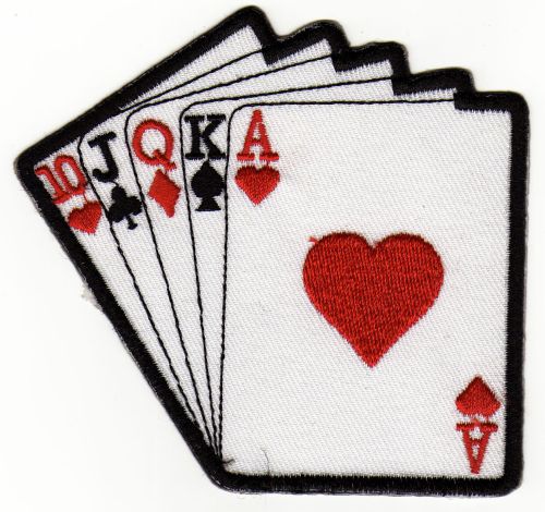 #ab38 Karten Royal Flush Poker Aufnäher Applikation Bügelbild Größe 10,0 x 9,5 cm