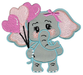 #bk86 Elefant mit Rosa Luftballons Aufnäher Bügelbild Applikation Patch Größe 8,8 x 7,8 cm