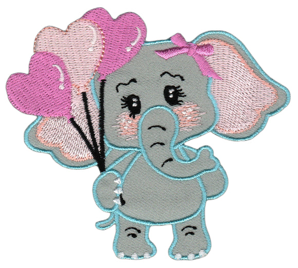 #bk86 Elefant mit Rosa Luftballons Aufnäher Bügelbild Applikation Patch Größe 8,8 x 7,8 cm