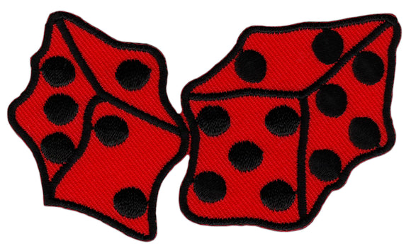 #bk38 Würfel Rot Rockabilly Aufnäher Bügelbild Applikation Aufbügler Patch Größe 9,0 x 5,3 cm