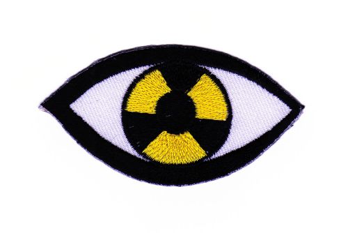#ac48 Auge Schwarz Gelb Biohazard Aufnäher Patch Bügelbild Applikation Größe 7,5 x 4,0 cm