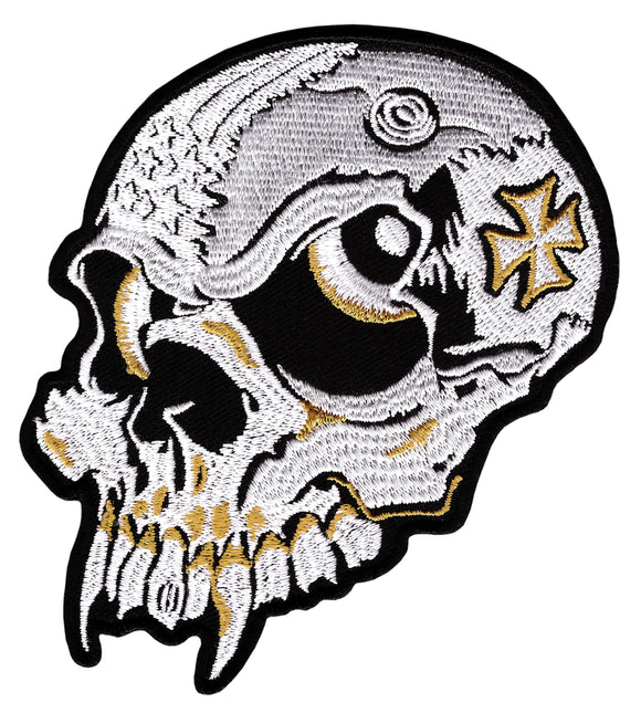#ac46 Totenkopf Vampir Eisernes Kreuz Biker Aufnäher Patch Bügelbild Applikation Flicken Größe 9,3 x 10,0 cm