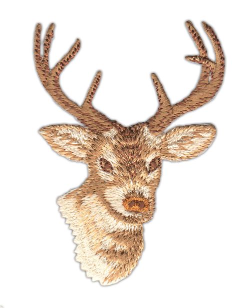 #aa25 Deer Head Brown Animal Patch Iron-On Application Patch Size 6.0 x 8.7 cm