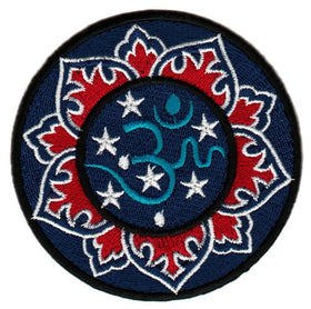 #ab28 Hindu Om Sign Blue Buddha Esoteric Patch Iron-On Application Size 7.8 x 7.8 cm