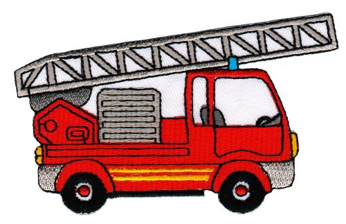 #ae90 Feuerwehr Auto Leiterwagen Rot Aufnäher Applikation Bügelbild Patch Größe 10,2 x 6,6 cm