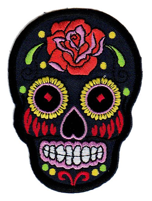 #bb01 Totenkopf Schwarz Rose Mexiko Sugar Skull Aufnäher Bügelbild Patch Größe 6,6 x 9,0 cm