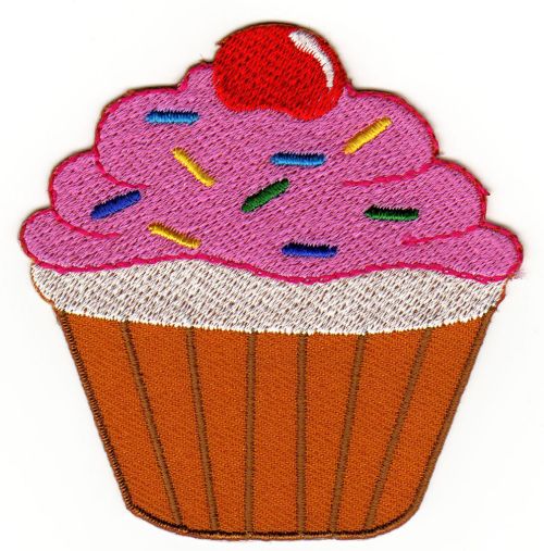 #ac91 Cup Cake Rosa Kuchen Aufnäher Bügelbild Applikation Patch Flicken Größe 8,0 x 8,0 cm