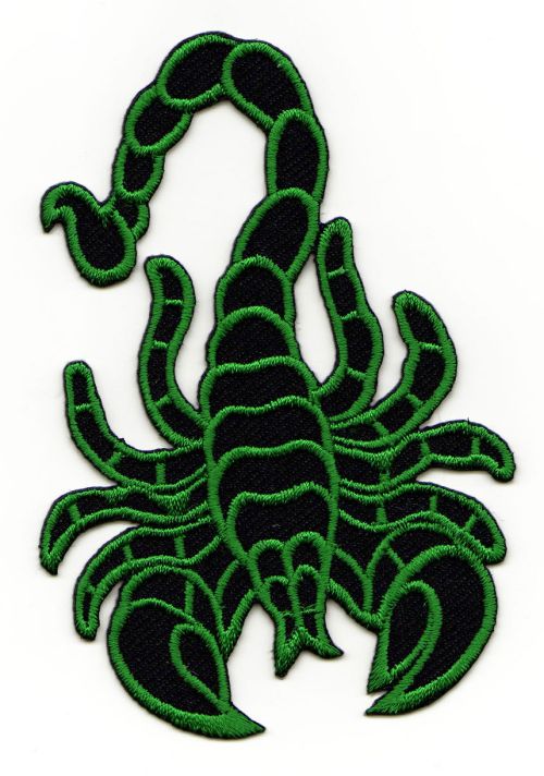 #ad13 Skorpion Grün Aufnäher Bügelbild Applikation Patch Größe 6,5 x 9,5 cm