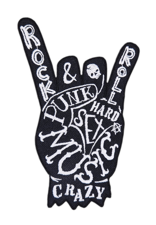 #ak64 Heavy Metal Hand Musik Rock N Roll Punk Aufnäher Bügelbild Patch Applikation Größe 8,5 x 6,3 cm